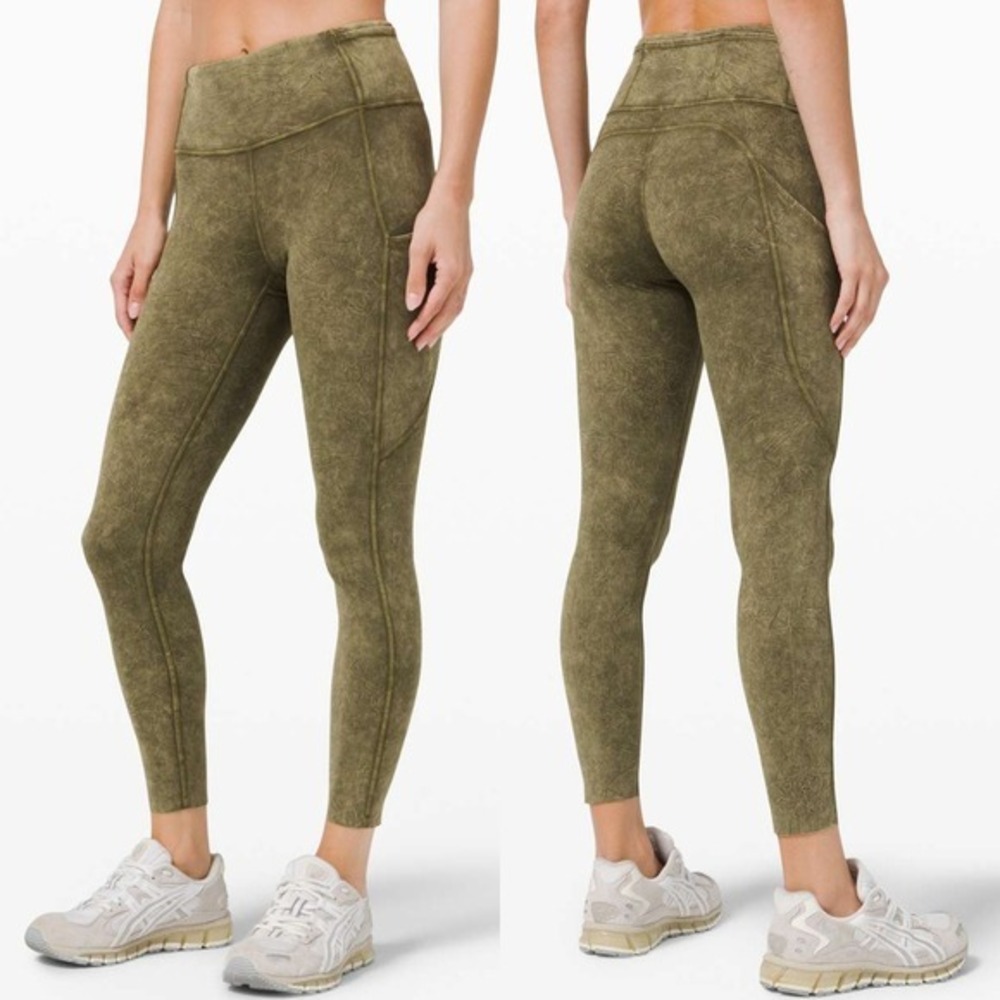Lululemon‎ Moss Green Fast and Free High Rise Tight 25" Ice Dye Ice Wash